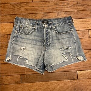7 for All Mankind Cut Off Distressed Light Wash Denim Shorts